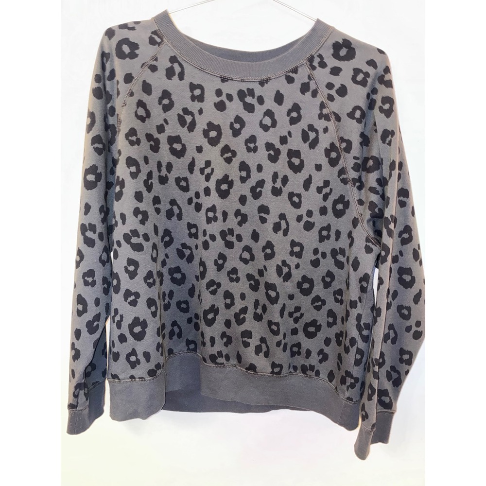 Old Navy Womens Gray Black Leopard Print Raglan Sweatshirt Large Pullover